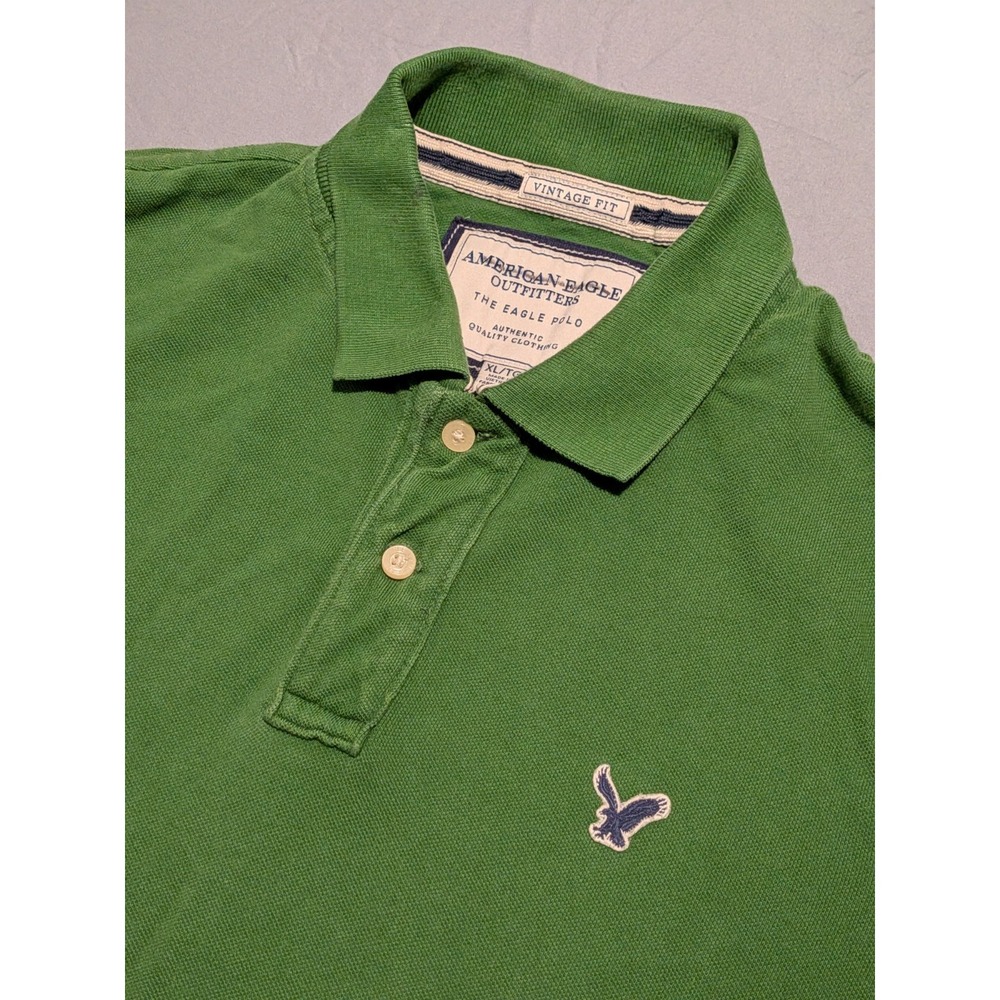 Y2k American Eagle Men's Polo Shirt XL Green Vintage Fit The Eagle Polo